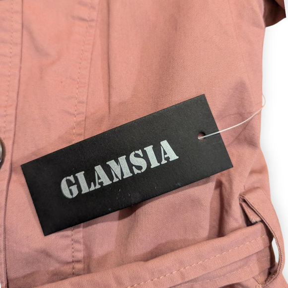 GLAMSIA Pink Cotton Trench Coat Medium NWT - Picture 5 of 10